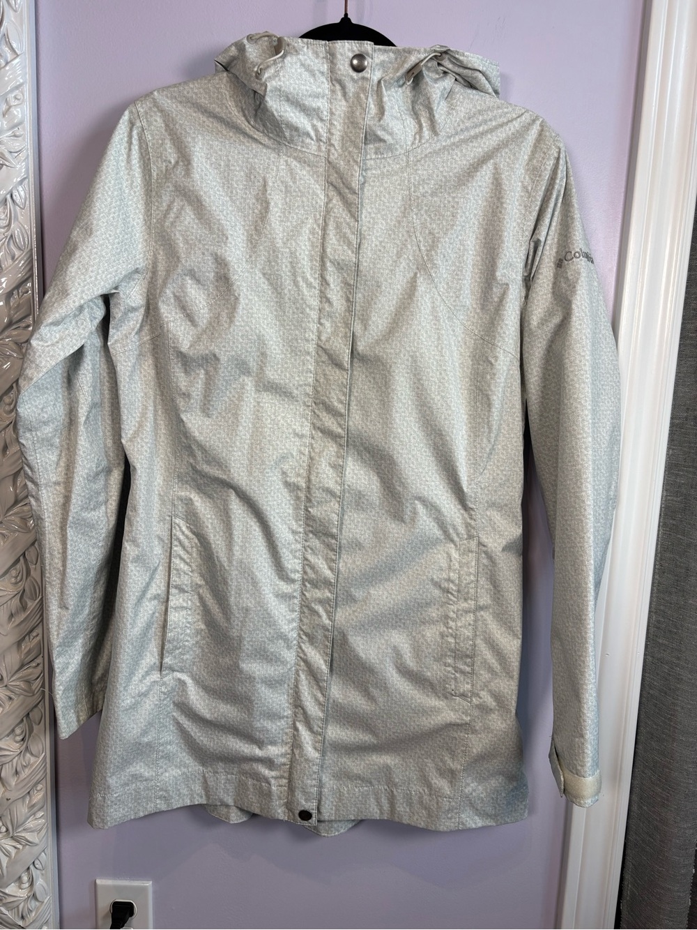 Columbia Omni-Tech Waterproof Breathable Silver-Gray Hooded Trench Raincoat M